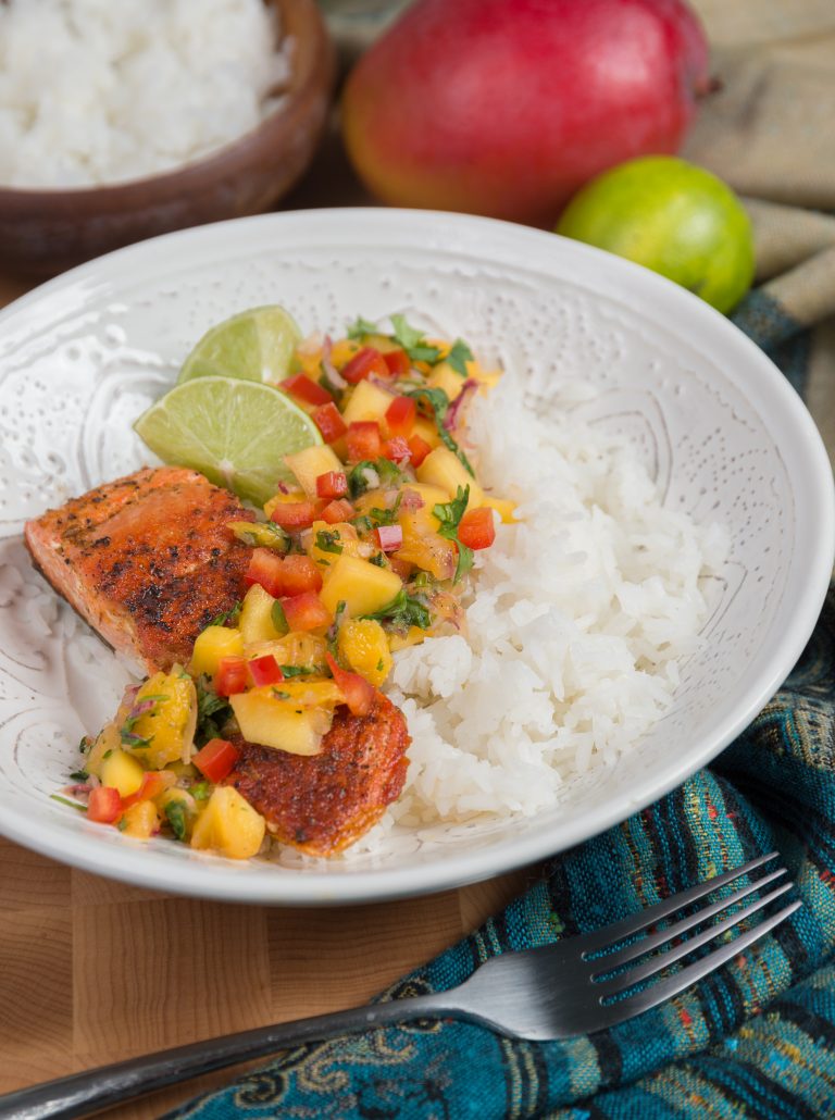 Wild Salmon with Mango Salsa and Jasmine Rice – Grain Trust